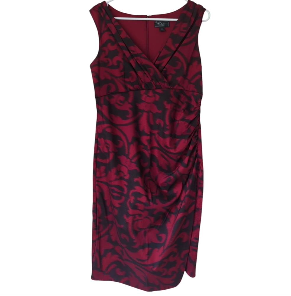 Dressbarn Collection Floral Sheath Sleeveless Dress 12 Red Black